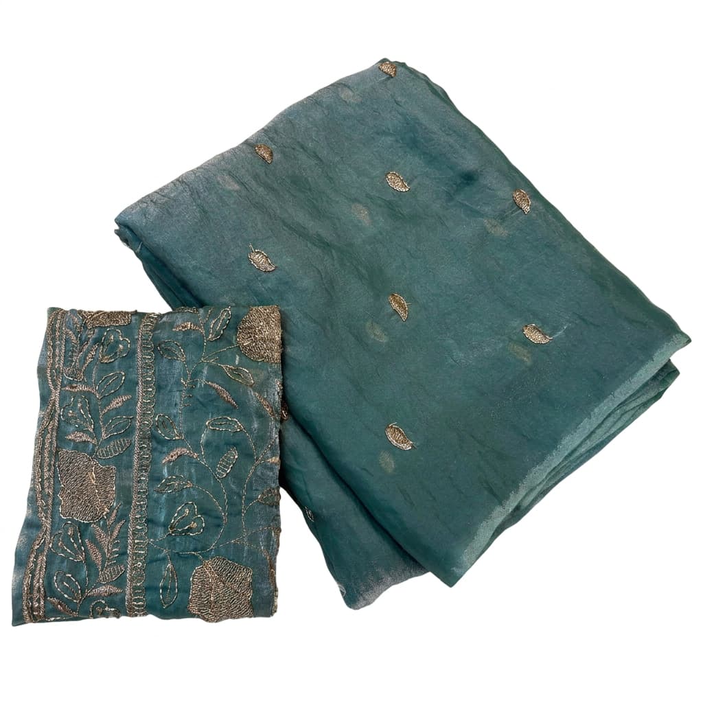 Shree Fendy Leaf Two-Tone Space Silk Partywear Saree with Handwork Blouse