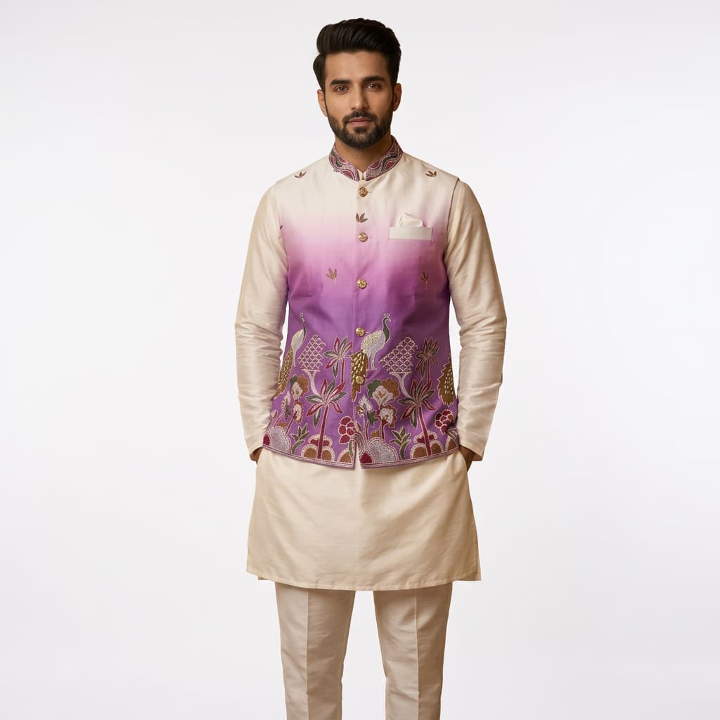 Shaded Peacock Designer Koti / Kurta / Pyjama