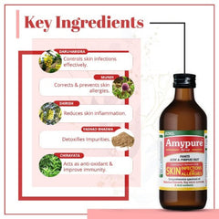 Aimil Ayurvedische Amypure-Blutreinigungstabletten für pickelfreie und strahlende Haut, Tabletten und Sirup