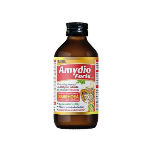 Aimil Ayurvedischer Amydio Forte Sirup gegen Durchfall und Ruhr versorgt den Körper mit Energie, indem er Elektrolyte auffüllt, um Austrocknung zu verhindern. 100 ml