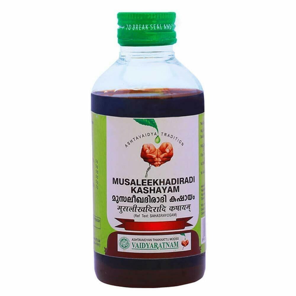 Vaidyaratnam Ayurvedische Musaleekhadiradi Kashayam-Flüssigkeit 200 ml