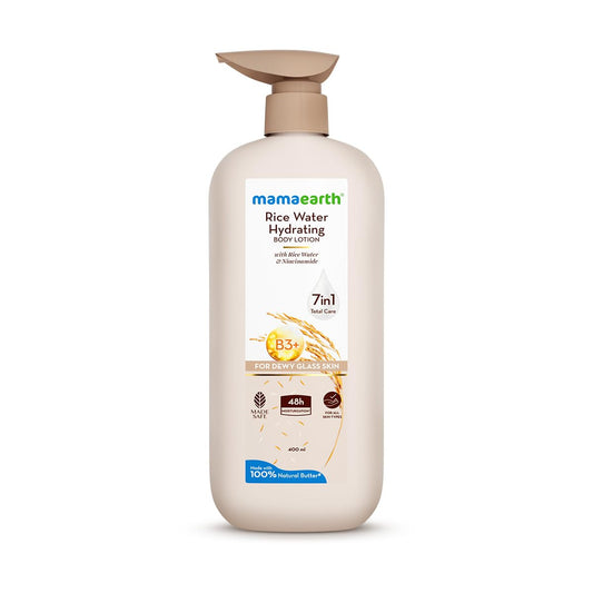 Mamaearth Rice Water Hydrating Body Lotion with Rice Water & Niacinamide for Dewy Glass Skin 400ml