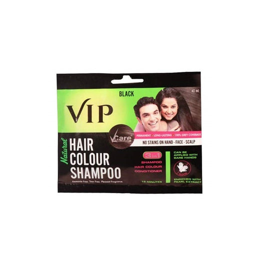 VIP Hair Color Shampoo 480ml (Pack of 12) (Black) Ammonia Free Instant Hair Colour