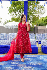 Bollywood Indian Pakistani Ethnic Party Wear Women Soft Pure Red Georgette Suit Set Dress