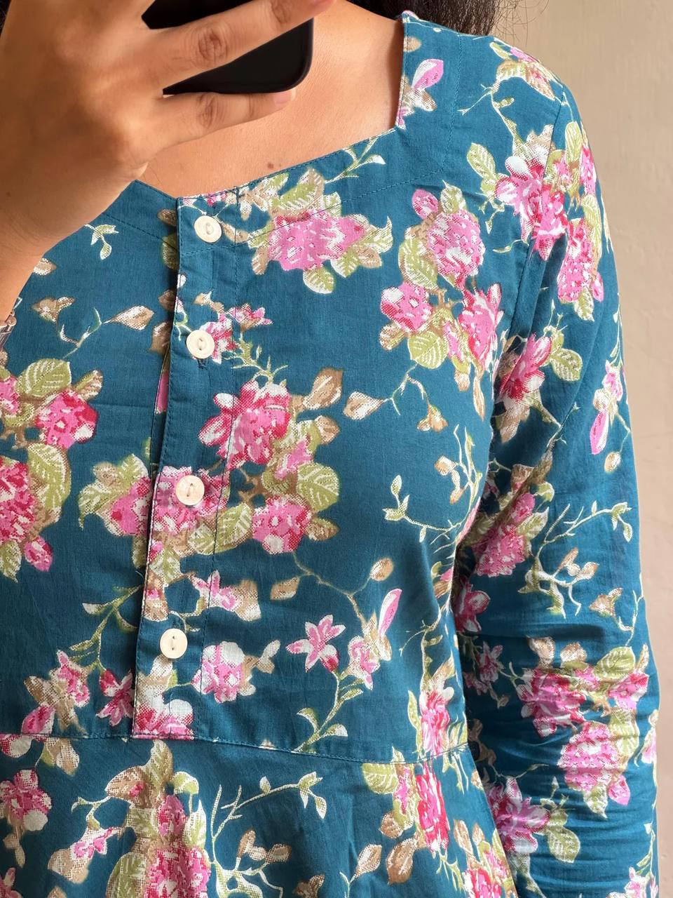 Bollywood Indian Ethnic Party Wear Pure Soft Cotton Maxi Print Dress