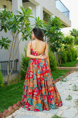 Bollywood Women Indian Ethnic Party Wear Pure Soft Chinnon Maxi Dress