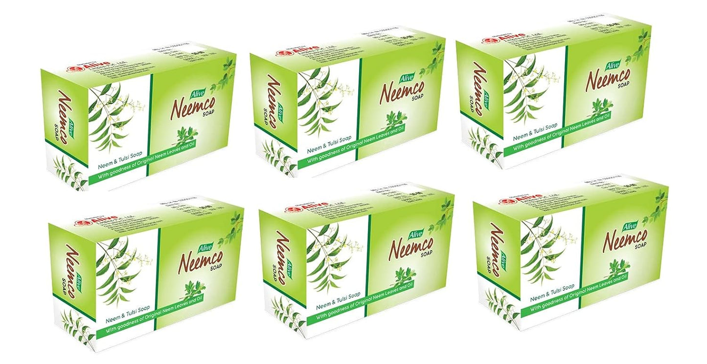 Alive Ayurvedic Neemco Natural Neem Tulsi Bar Soap 100gm (Pack Of 6)