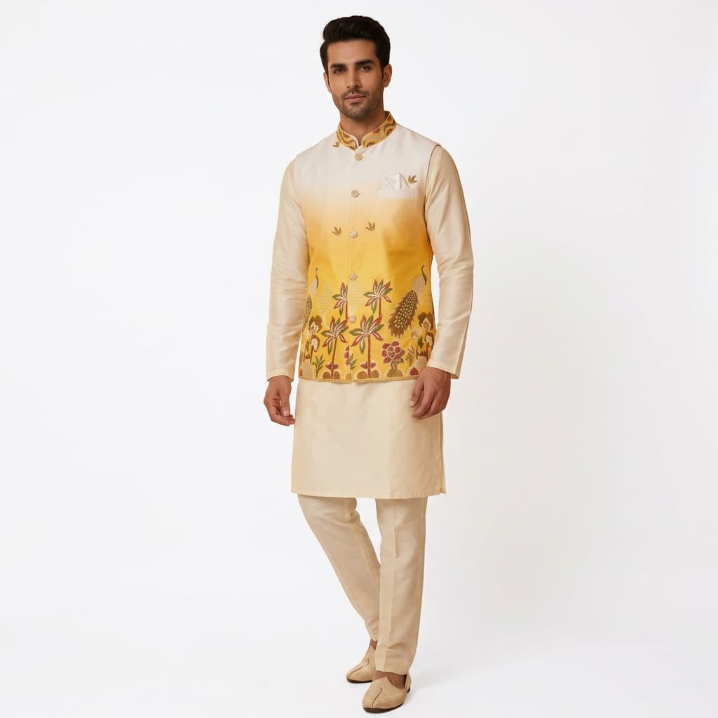 Shaded Peacock Designer Koti / Kurta / Pyjama