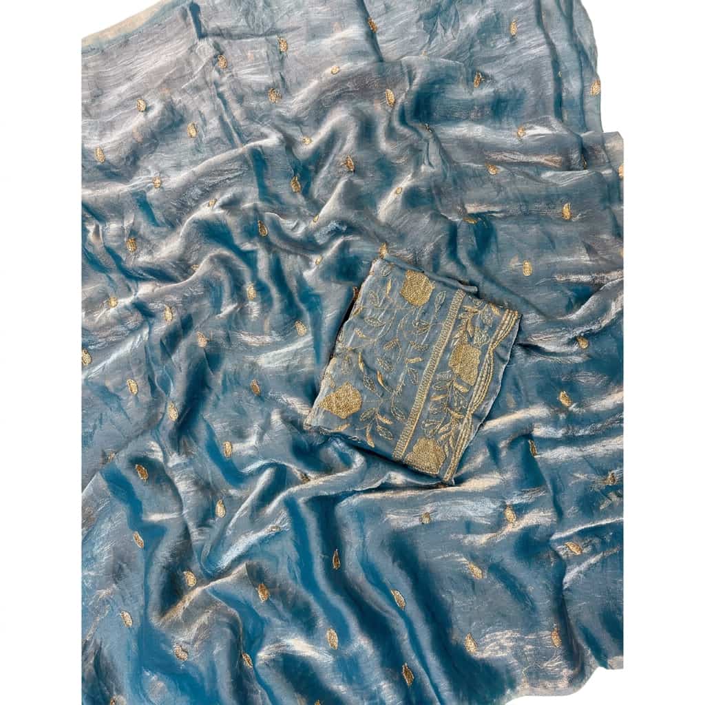 Shree Fendy Leaf Two-Tone Space Silk Partywear Saree with Handwork Blouse