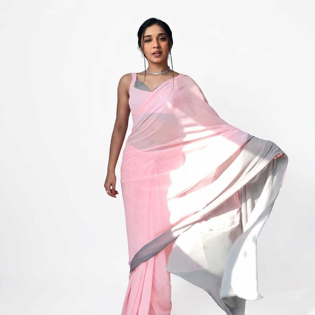 Baby Pink Premium Georgette Ready To Wear Saree – HC-947