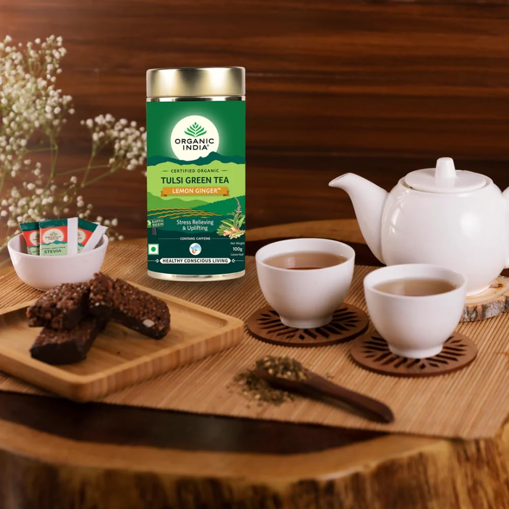 Organic India Tulsi Green Tea Lemon Ginger 25 Infusion Bag,50 Teabag & 100 Tea Bag
