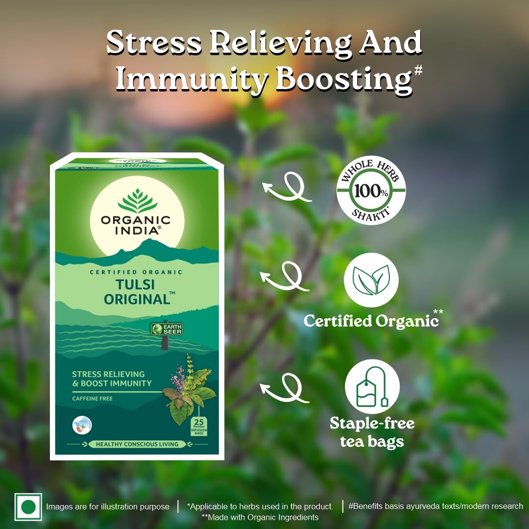 Organic India Tulsi Original Green Tea 25 Teabag,50 Teabag & 100g Tin