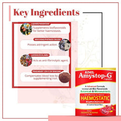 Aimil Ayurvedische Amystop-G-Kapseln, natürliches Eisen und andere Nahrungsergänzungsmittel für Frauen, stärken die Blutgefäße und kontrollieren den Blutfluss, 20 Kapseln 