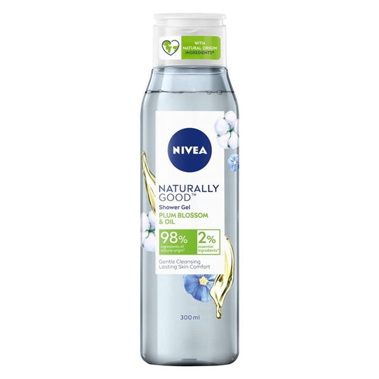 Nivea Naturally Good Body Wash, Maiglöckchen, Orangenblüten- und Pflaumenblütenöl-Duschgel, ohne Parabene, vegane Formel, 98 % Inhaltsstoffe natürlichen Ursprungs für ein sanft reinigendes Duschgel, 300 ml