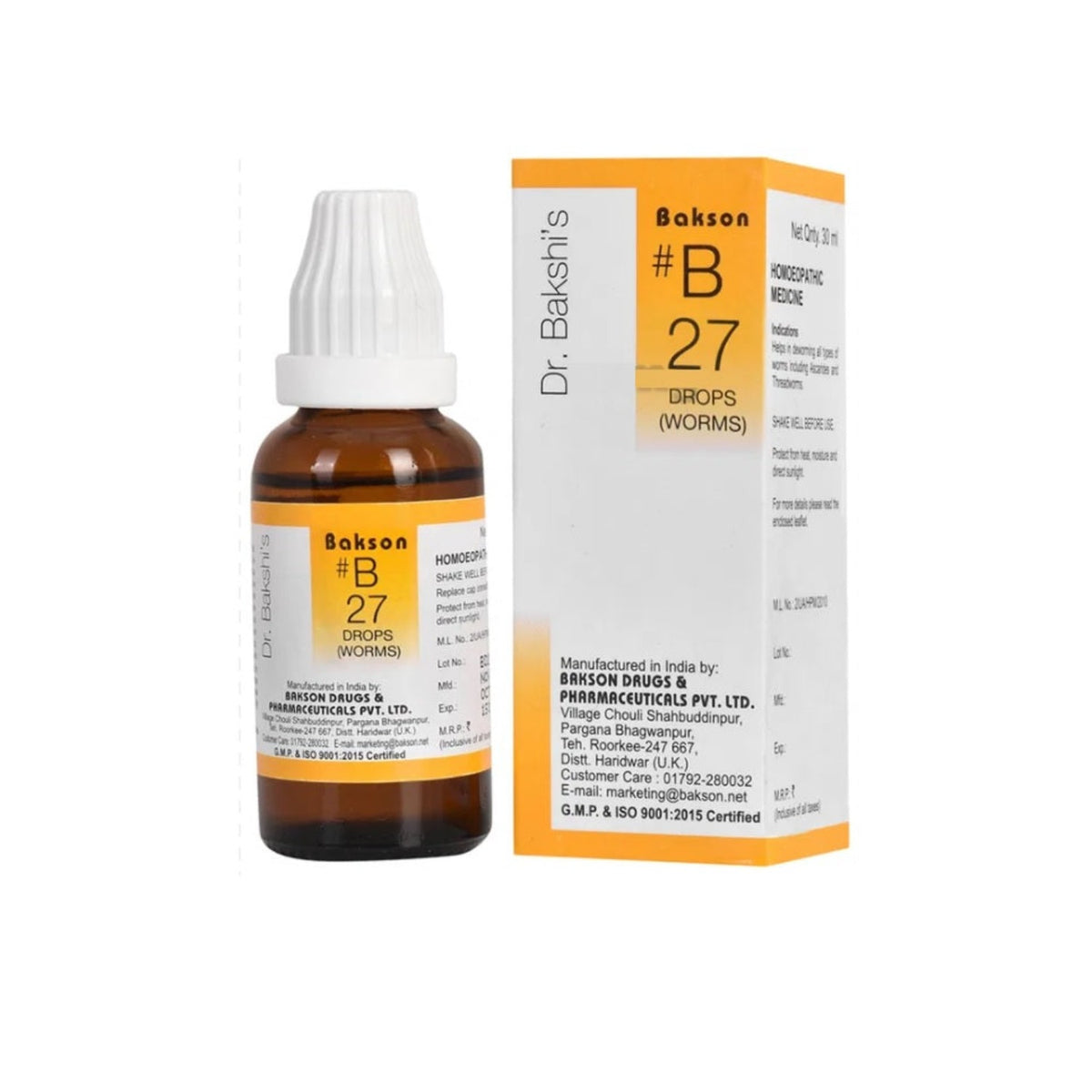 Bakson's Homoeopathy B27 (B-27) Würmer gegen alle Arten von Wurmbefall, Tropfen, 30 ml