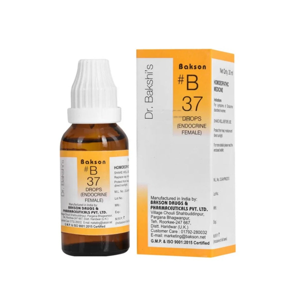 Bakson's Homoeopathy B37 (B-37) Endocrine Female For Various Endocrine Disorders In Females Drops 30ml