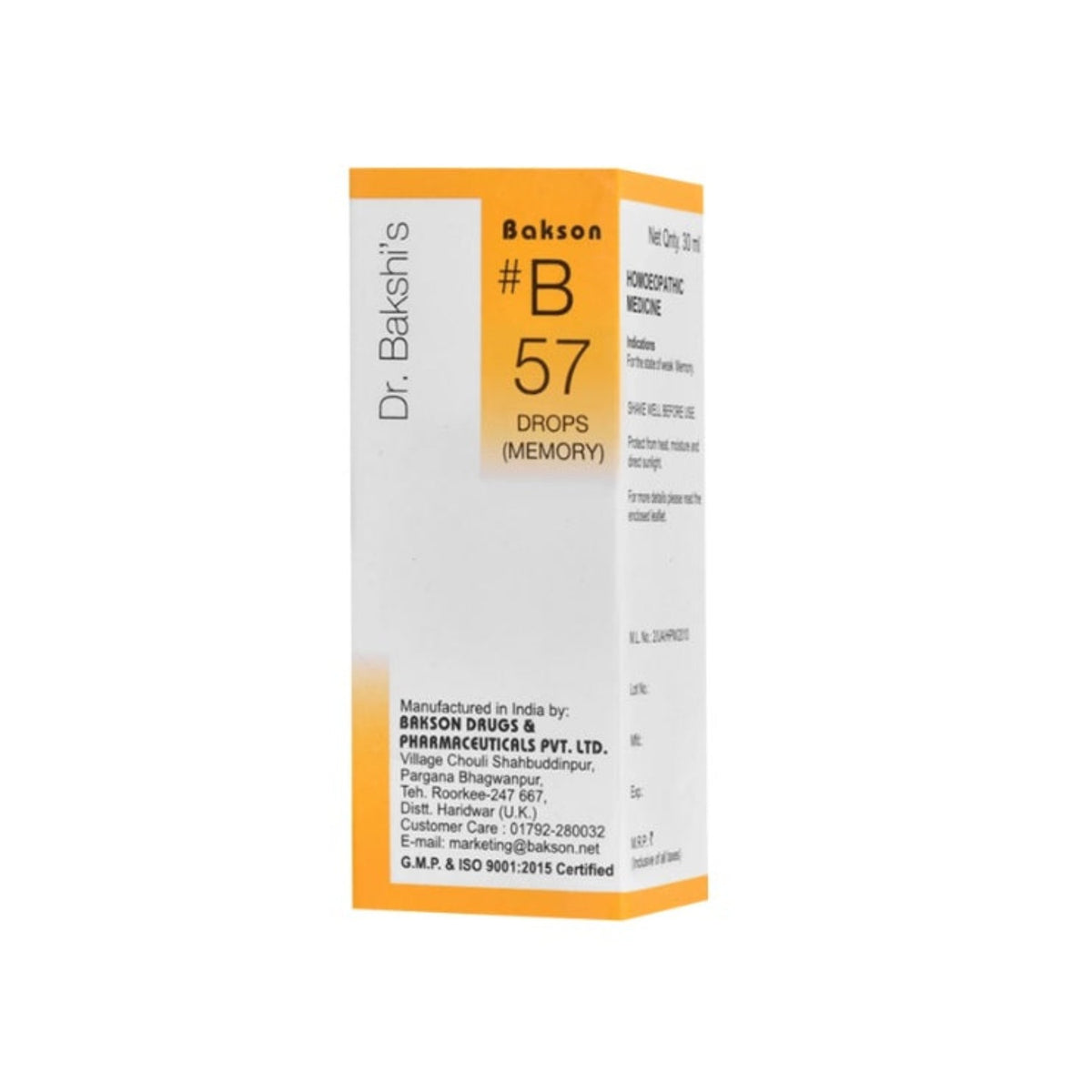 Bakson's B57 (B-57) Memory For Weakness Of Memory,Exhaustion & Vertigo Drops 30ml