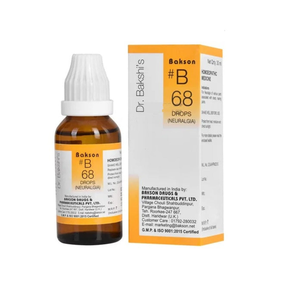 Bakson's B68 (B-68) Neuralgia For Neuralgia-Facial/Trigeminal Drops 30ml