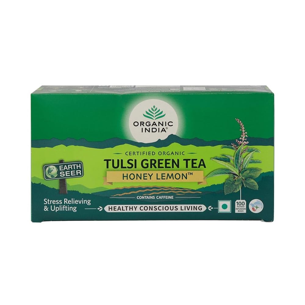 Organic India Tulsi Green Tea Honey Lemon 25 & 100 Teabags