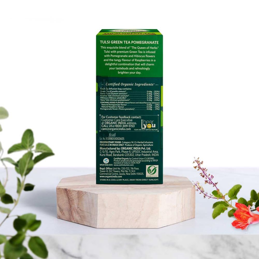 Organic India Tulsi Green Tea Pomegranate Flavour 25 Infusion Bag