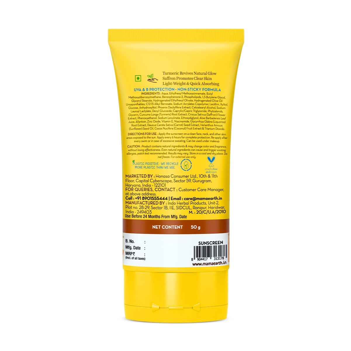 Mamaearth Ubtan Detan Sunscreen With Turmeric & Saffron For Sun Protection 50g