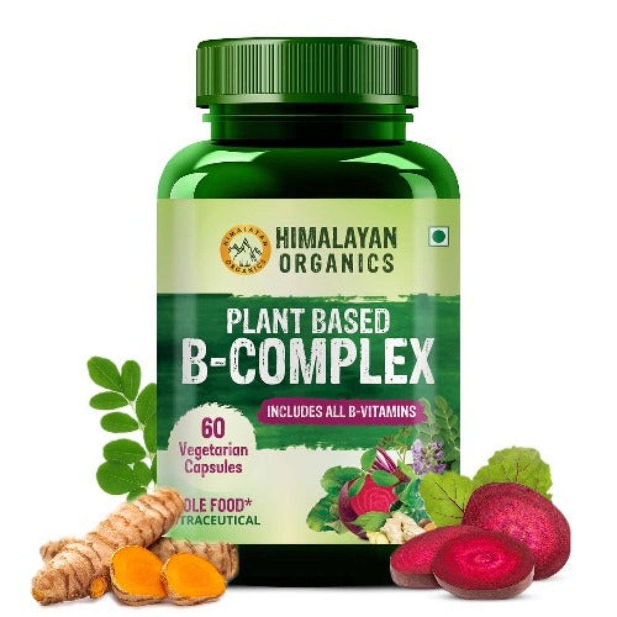 Himalayan Organics Plant-Based Vitamin B Complex With 100% RDA B1,B2,B3,B5,B6,B9 & B12 Hair Growth,Boost Energy And Immunity Vegetarian Capsules