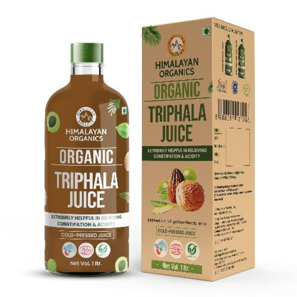 Himalayan Organics Bio-Triphala-Saft unterstützt den Stoffwechsel und die Immunität. Natürlicher kaltgepresster Bio-Saft mit Antioxidantien (1 l)