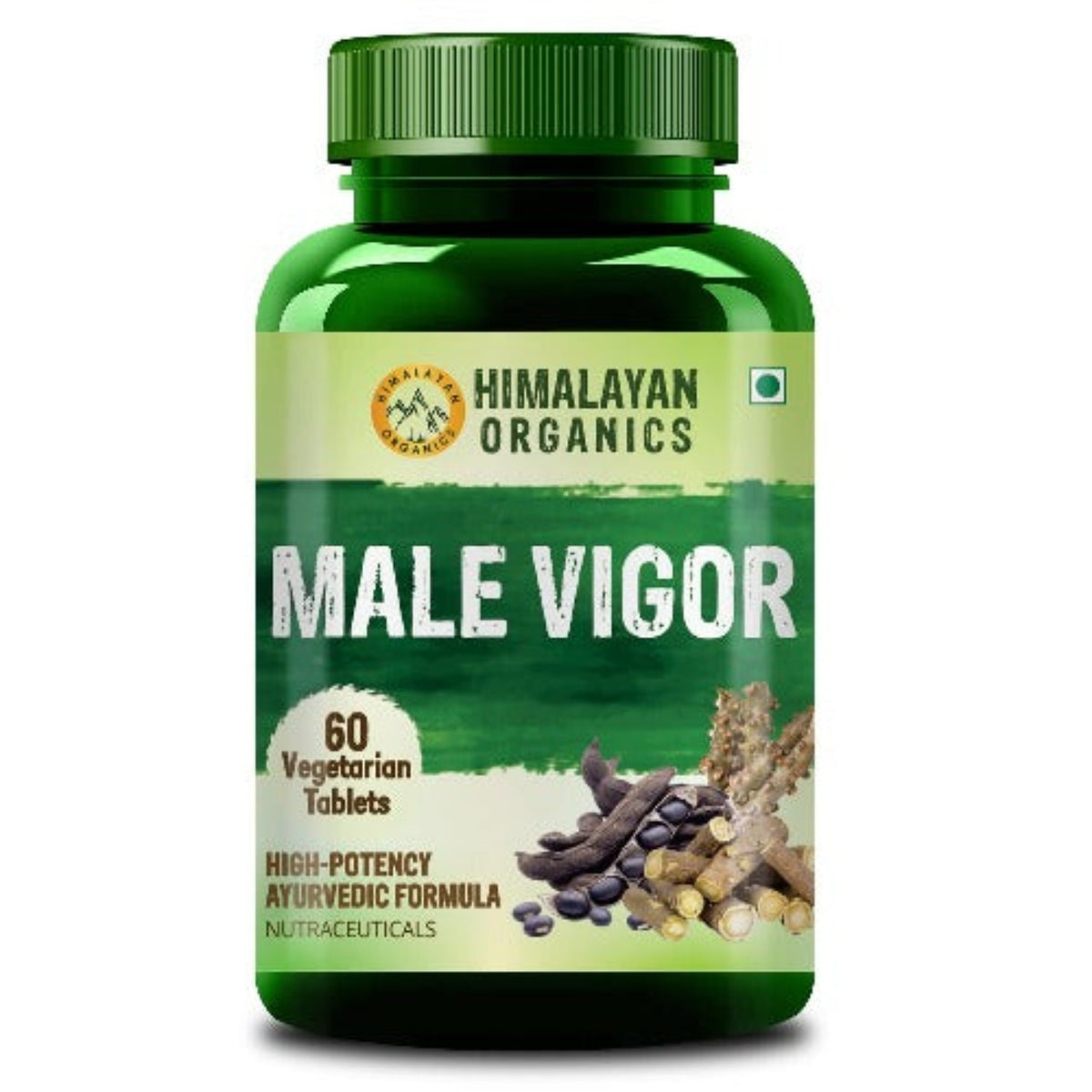 Himalayan Organics - Nahrungsergänzungsmittel für männliche Vitalität mit Gokshur, Guduchi, Safed Musli, Mucuna Pruriens und Ashwagandha-Extrakt, 60 vegetarische Tabletten