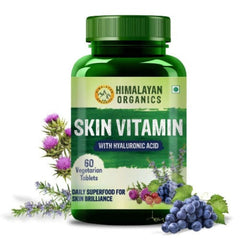 Himalayan Organics Hautvitamin mit Hyaluronsäure, Traubenkernextrakt und Silybum-Extrakt für strahlende und feuchtigkeitsspendende Haut, 60 vegetarische Tabletten