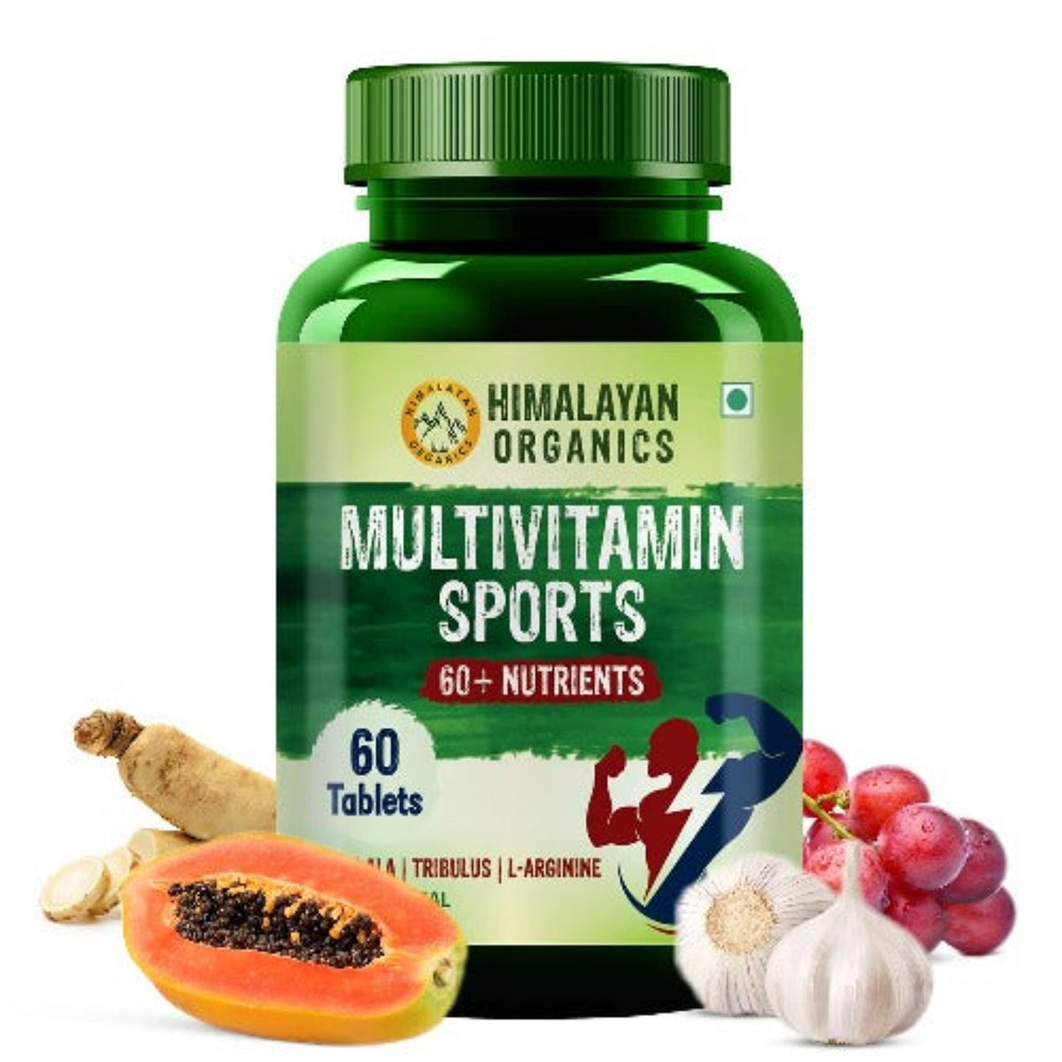 Himalayan Organics Мультивитамины для спорта с 60+ жизненно важными питательными веществами и 13 смесями для повышения эффективности с ферментами, 60 таблеток