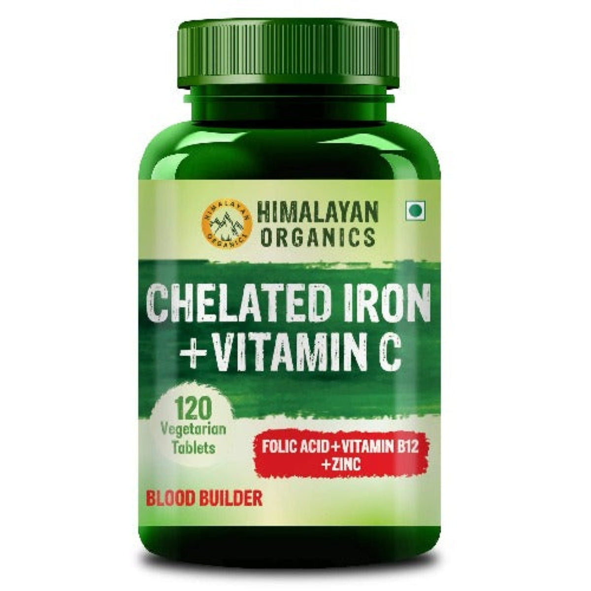 Himalayan Organics Chelatisiertes Eisen mit Vitamin C-Ergänzung, 120 vegetarische Tabletten