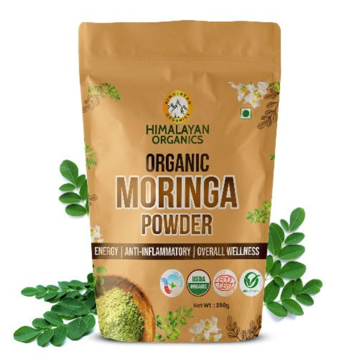Органический порошок моринги (Moringa Oleifera), сертифицированный Himalayan Organics, травяная добавка для общего хорошего самочувствия, 350 г
