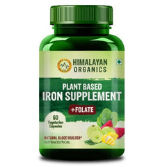Himalayan Organics Plant-Based Iron Supplement With Folate Improved Hemoglobin & Oxygen Capacity Stomach Friendly Boost Energy 60 Vegetarian Capsules