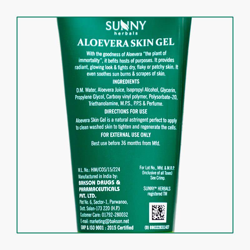 Bakson's Sunny Herbals Aloe Vera Skin With Aloe Vera For Healthy Skin Care Gel 100gm