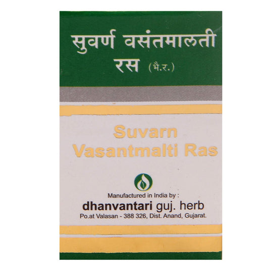 Dhanvantari Ayurvedic Suvarna Vasant Malti Ras Useful in chronic Fever Suvarn Yukta Tablet