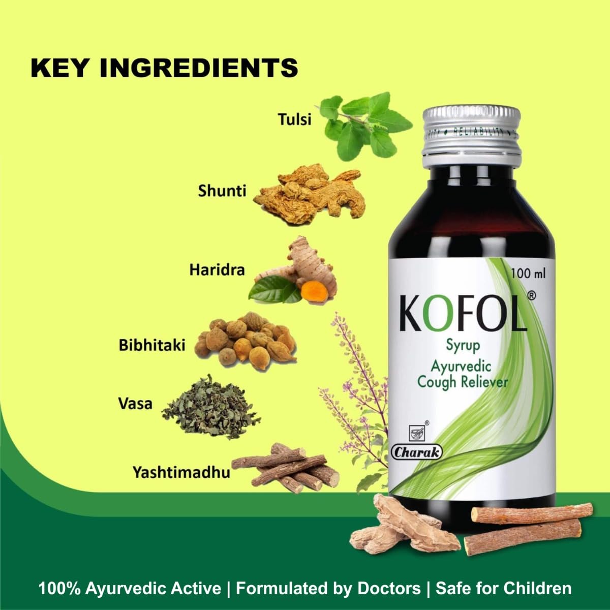 Charak Ayurvedic Kofol Syrup & Kofol Sf Cough Reliever Sugar Free Syrup 100 ml
