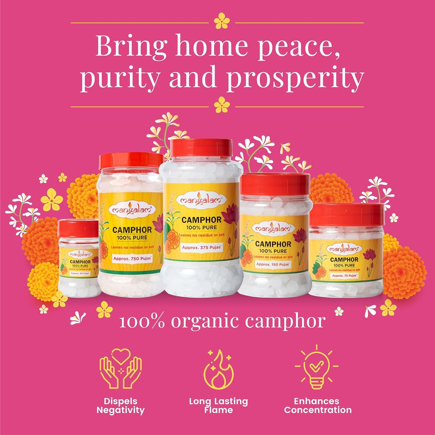 Mangalam 100% Pure Camphor Slab Leaves No Residue Or Ash Bottle Tablet