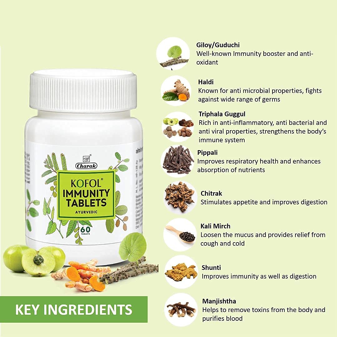 Charak Ayurvedic Kofol Immunity Tablet With Goodness Of Giloy,Haldi,Pippali 60 Tablets