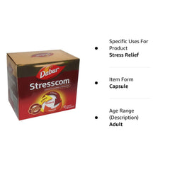 Dabur Ayurvedic Stresscom Ashwagandha Capsule 10 Counts (12 Strips) 120 Capsule