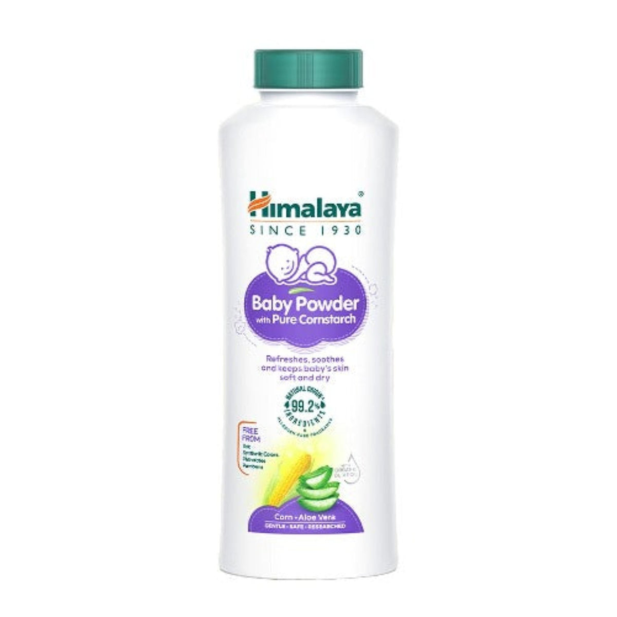 Himalaya Herbal Ayurvedisches Babypflegepuder mit reiner Maisstärke erfrischt, beruhigt und hält Babys Haut weich und trocken.