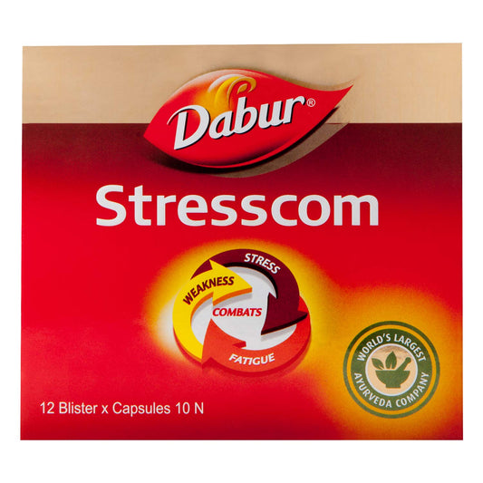 Dabur Ayurvedic Stresscom Ashwagandha-Kapsel, 10 Stück (12 Streifen), 120 Kapseln