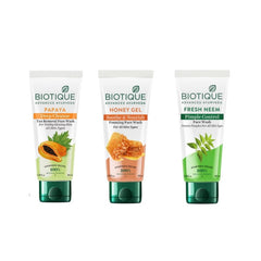 Biotique Papaya Deep Cleanse,Honey Gel & Fresh Neem Pimple Control Soothe All Skin Types