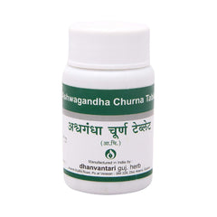 Dhanvantari Ashwagandha, nützlich als allgemeines Stärkungsmittel und Aphrodisiakum, Churna-Tablette