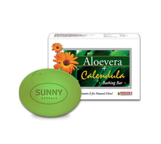 Bakson's Sunny Herbals Aloe Vera+Calendula für natürlich strahlende Hautpflege, Badeseife, 75 g