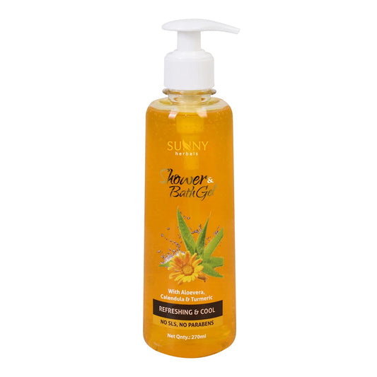 Bakson's Sunny Herbals Dusche &amp; Bad mit Aloe Vera und Calendula, erfrischendes und kühles Hautpflegegel, 270 ml