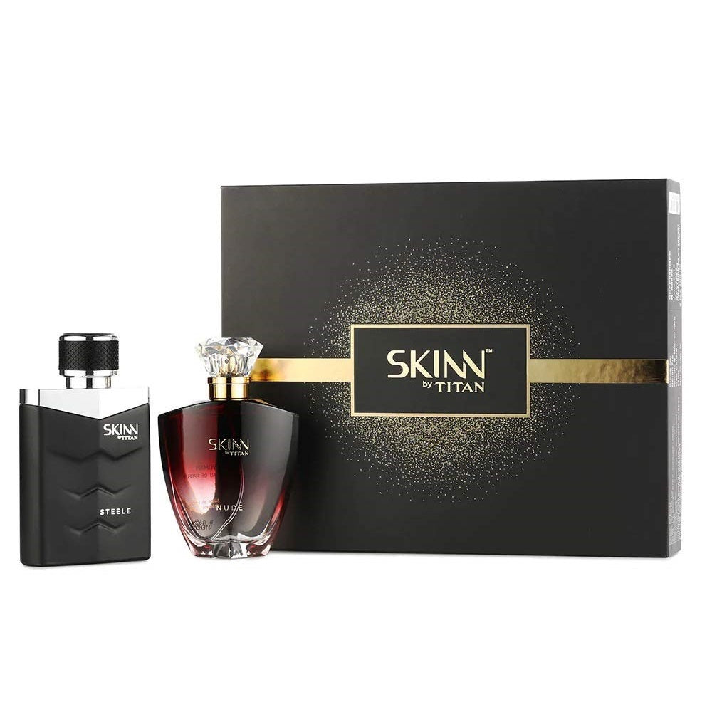 Skinn By Titan Fragrances Pair Nude And Steele,Black Unisex Perfume Spray 100 ml (Pack of 2)