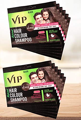 VIP Hair Color Shampoo 480ml (Pack of 12) (Black) Ammonia Free Instant Hair Colour