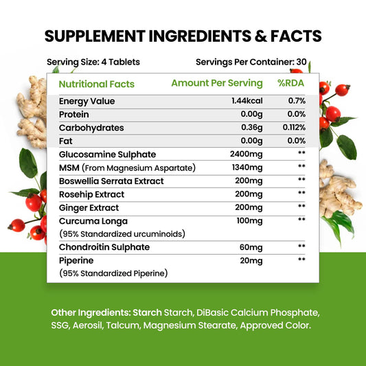 Himalayan Organics Glucosamin Chondroitin MSM 4520mg Vegetarisch 120 Tabletten