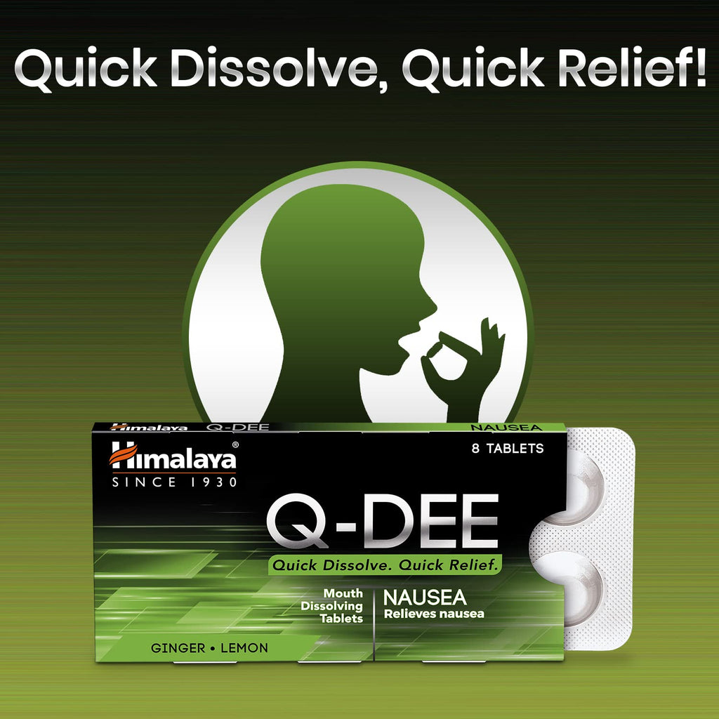 Himalaya Herbal Ayurvedic Q-DEE тошнота, быстро растворяющаяся, быстрая помощь, снимает тошноту, 8 таблеток