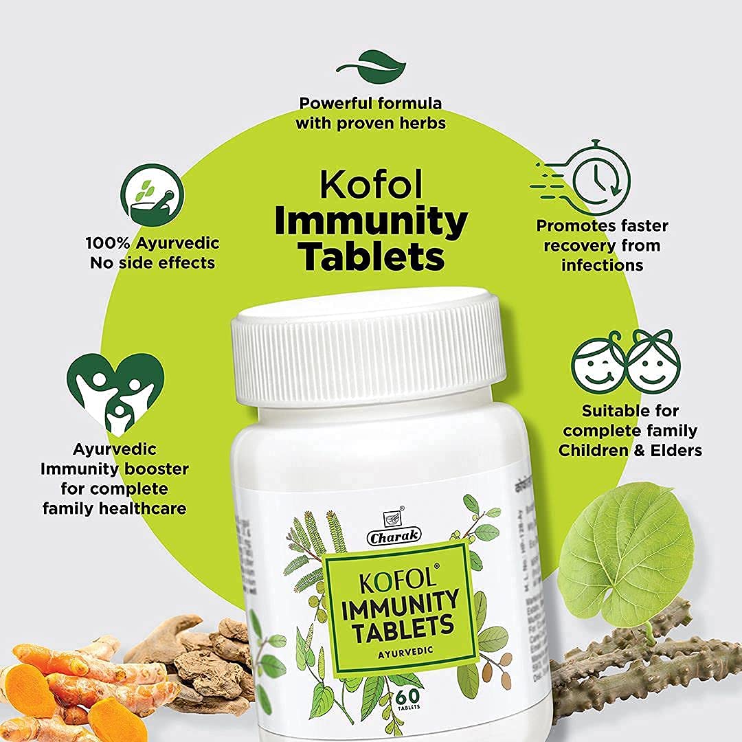 Charak Ayurvedic Kofol Immunity Tablet With Goodness Of Giloy,Haldi,Pippali 60 Tablets
